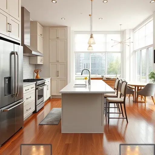 Recently remodeled kitchen in Pasadena MD with granite countertops, stainless steel appliances, and hardwood flooring.