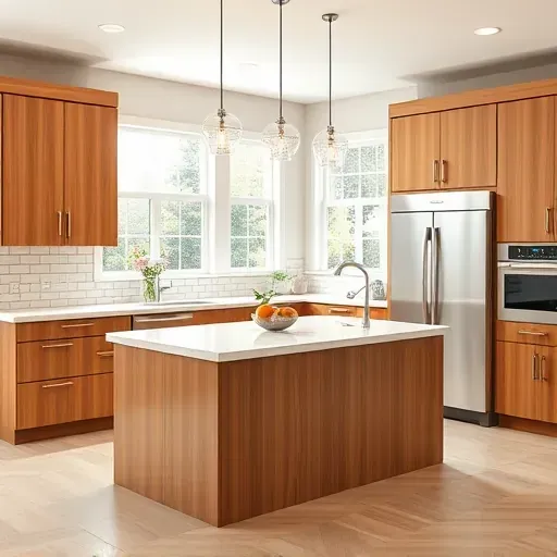 Remodeled kitchen in Gambrills MD with modern cabinetry, quartz countertops, island, and natural light flooding the space.