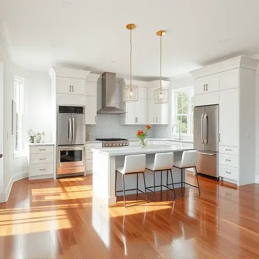 Modern kitchen remodel in Silver Spring MD features sleek cabinetry, granite counters, and ample natural light.