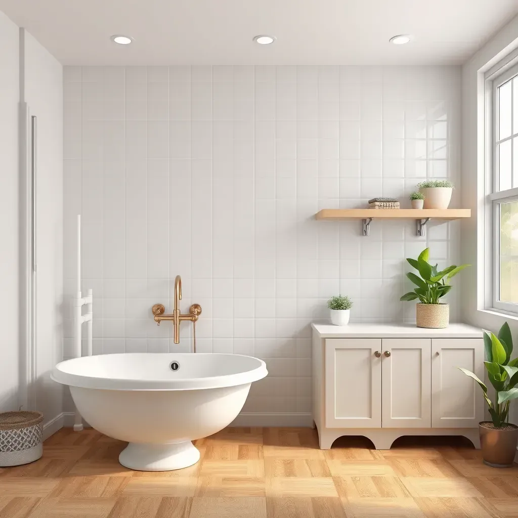 A detailed, realistic image of plumbing fixtures and pipes in a modern Pasadena, MD setting, without people.