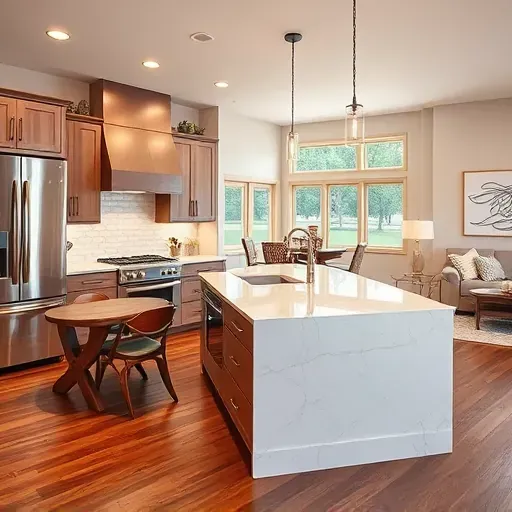 Modern kitchen remodel in Fallston MD with sleek cabinetry, quartz island, stainless appliances, and airy layout.