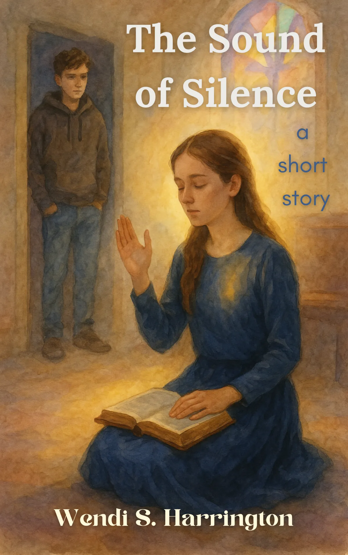 Waterclor style image of two young ladies having coffee and reading bibles.