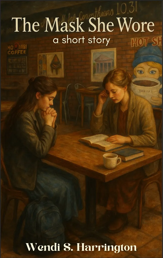 Waterclor style image of two young ladies having coffee and reading bibles.