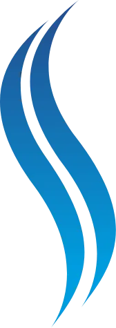 Blue curved HVAC airflow symbol representing temperature control and system flow
