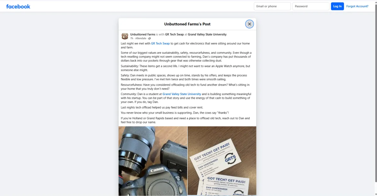 Mentioned by @amandacarso on Threads - Verified customer testimonial as the go-to tech buyback business in Grand Rapids