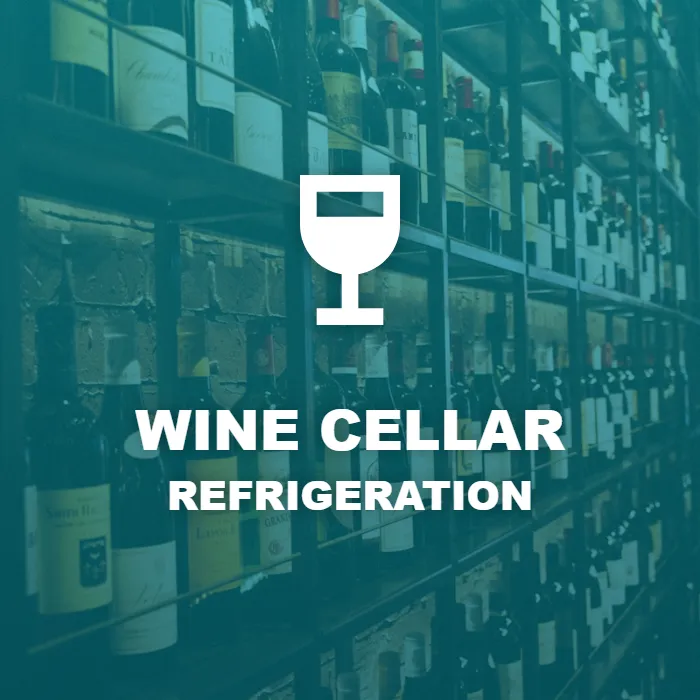 Wine cellar refrigeration: racks of wine bottles