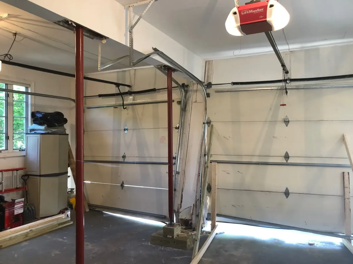 Oakton Virginia garage temporary steel column support for second floor after vehicle impact