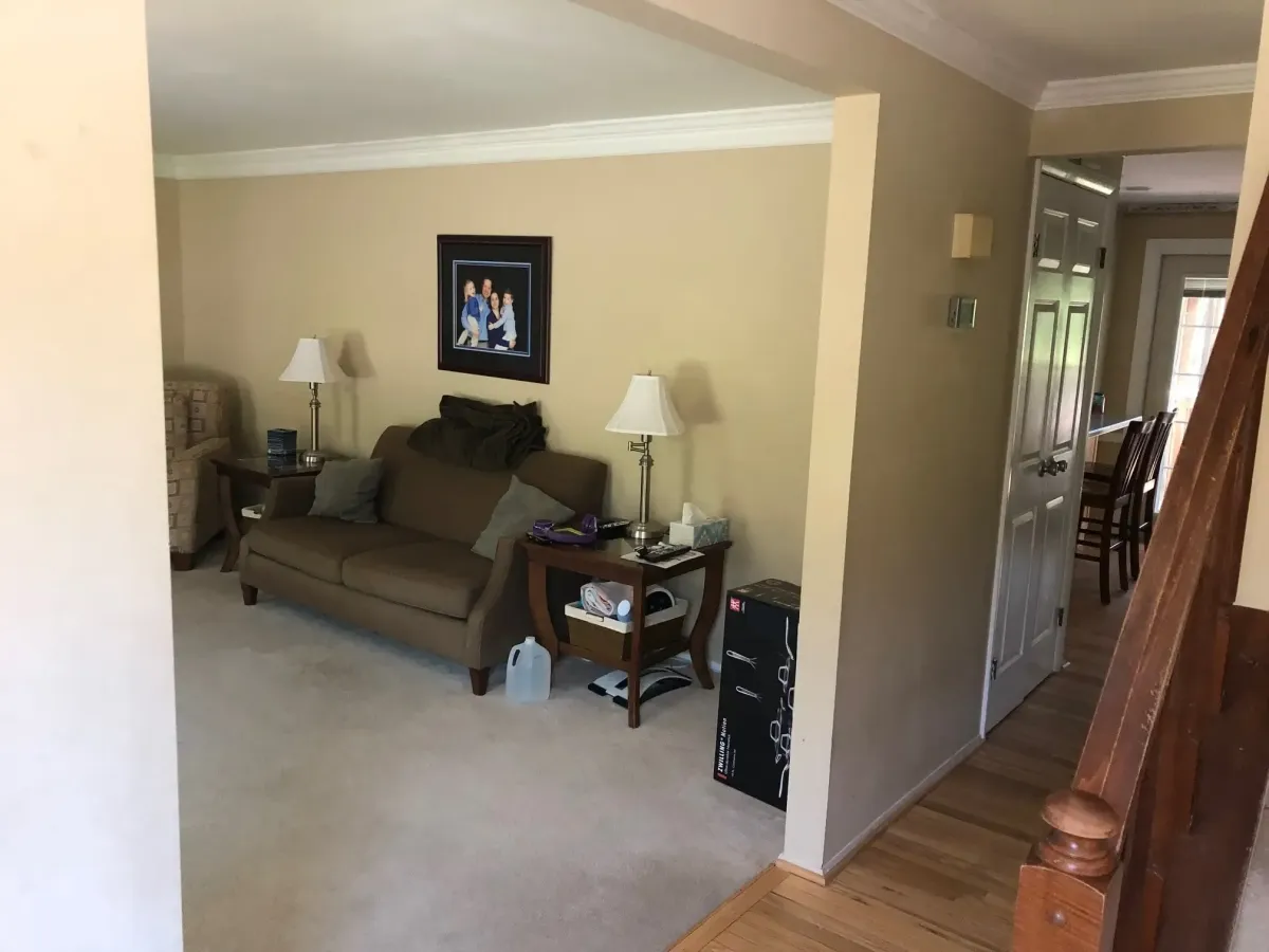 Vienna Virginia 1980s closed floor plan with load bearing wall between family room and living room before removal