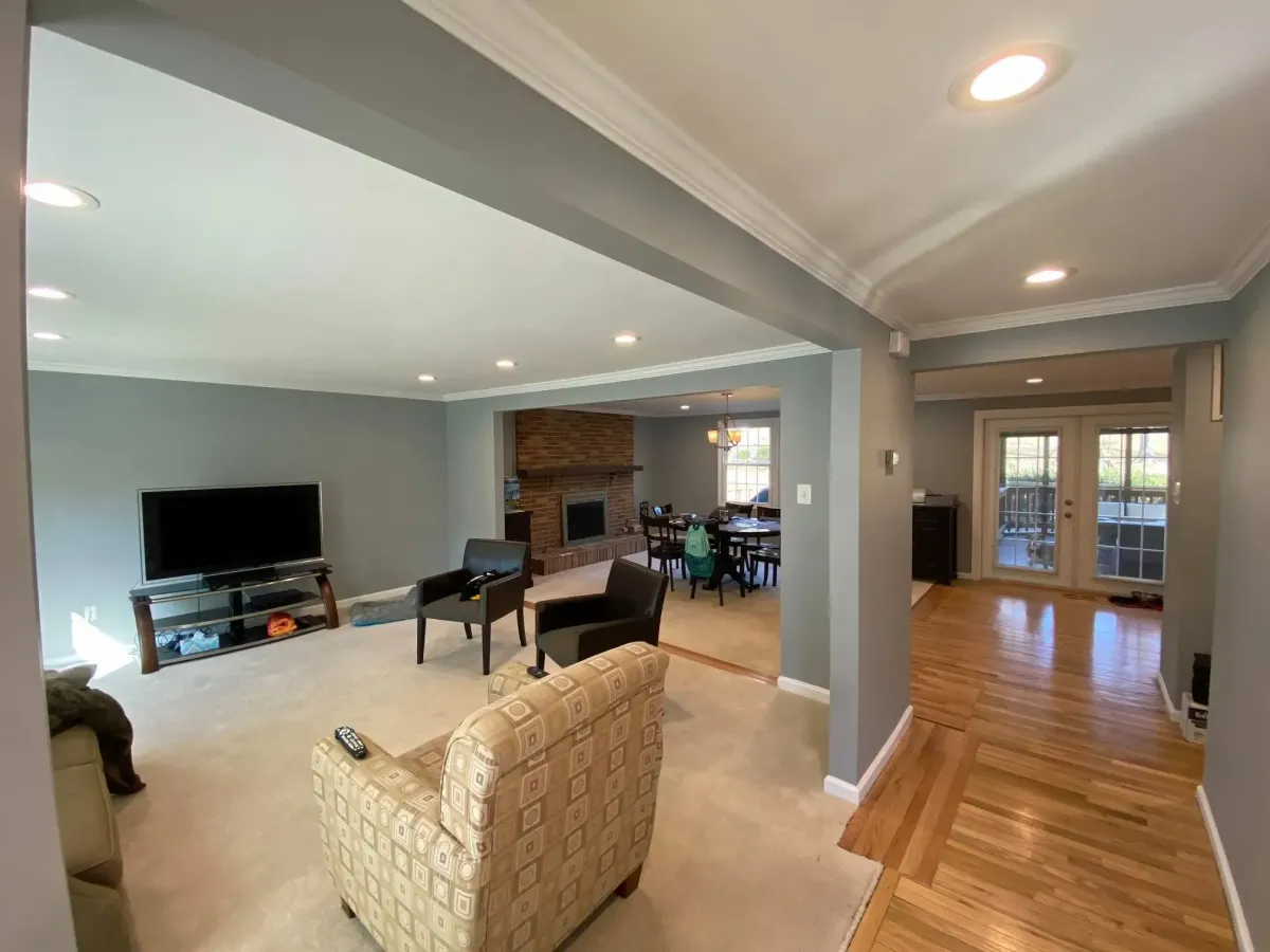 Vienna Virginia 12 foot lvl beam installation replacing load bearing wall between family room and living room