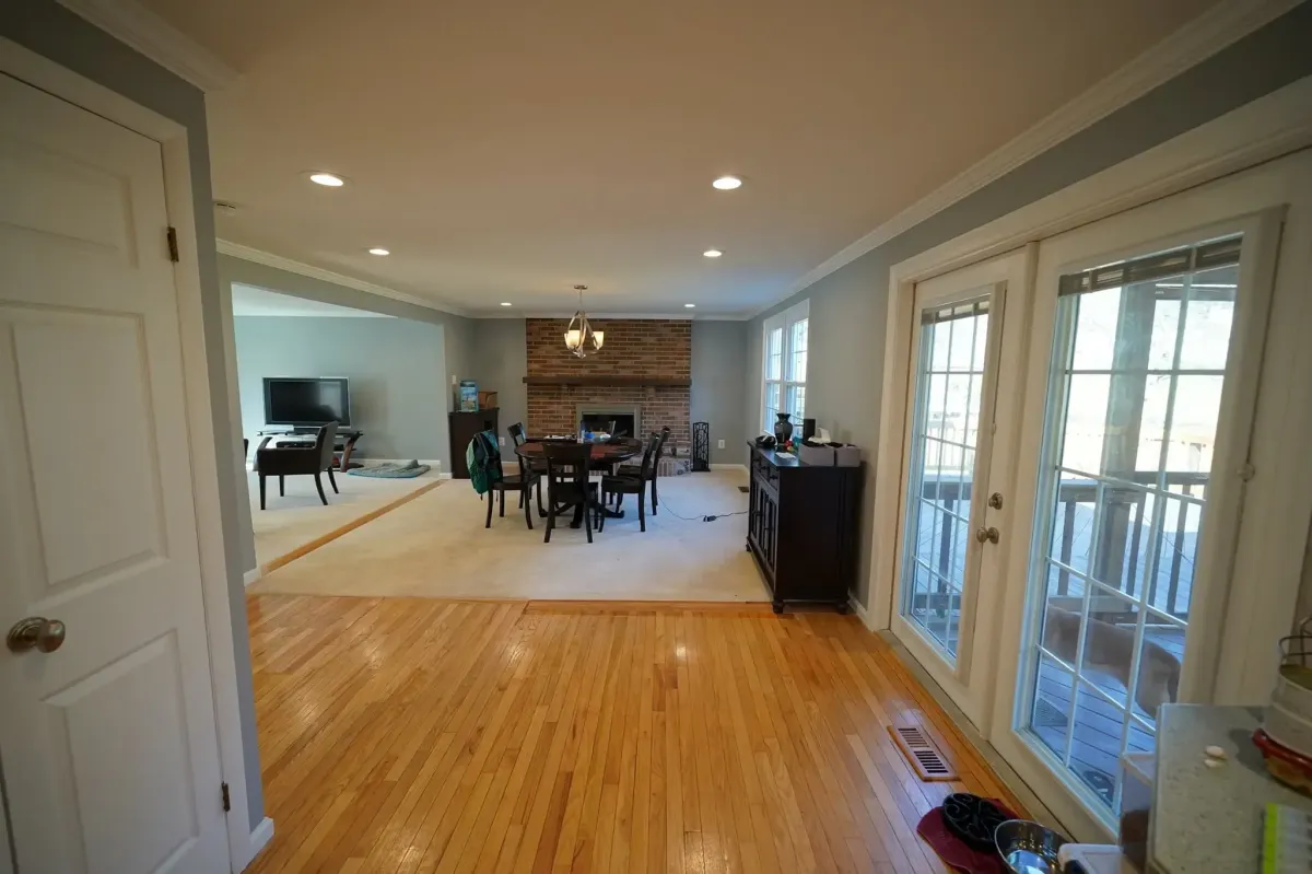 Vienna Virginia open concept main level after load bearing wall removal partition walls and peninsula removed
