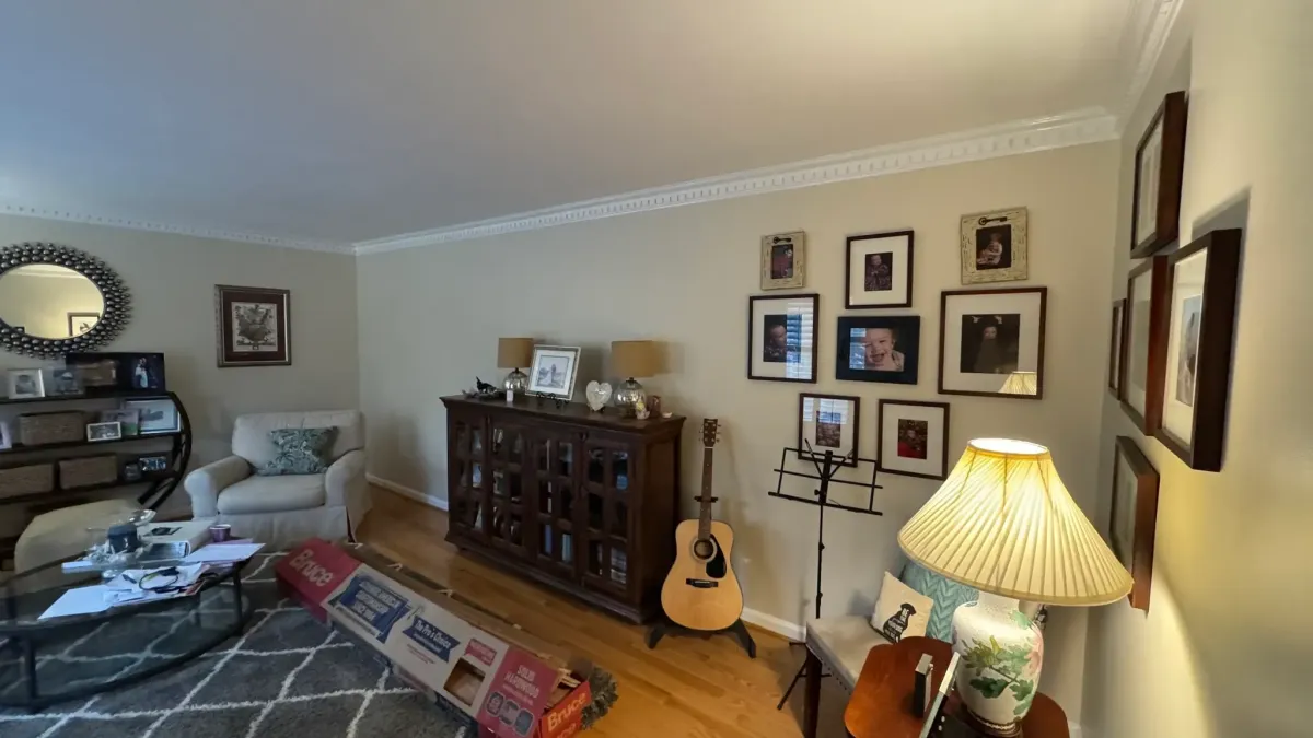 Reston Virginia 1970s home with closed floor plan small living room and family room before load bearing wall removal