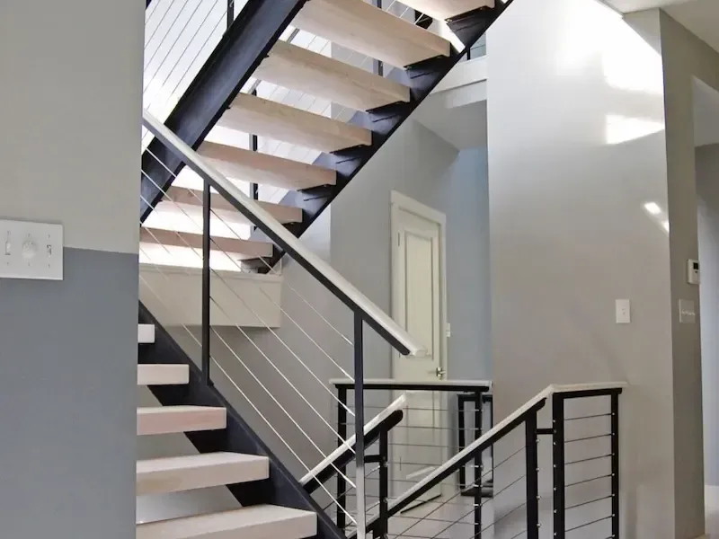 Reston Virginia interior staircase remodel with modern cable railing system