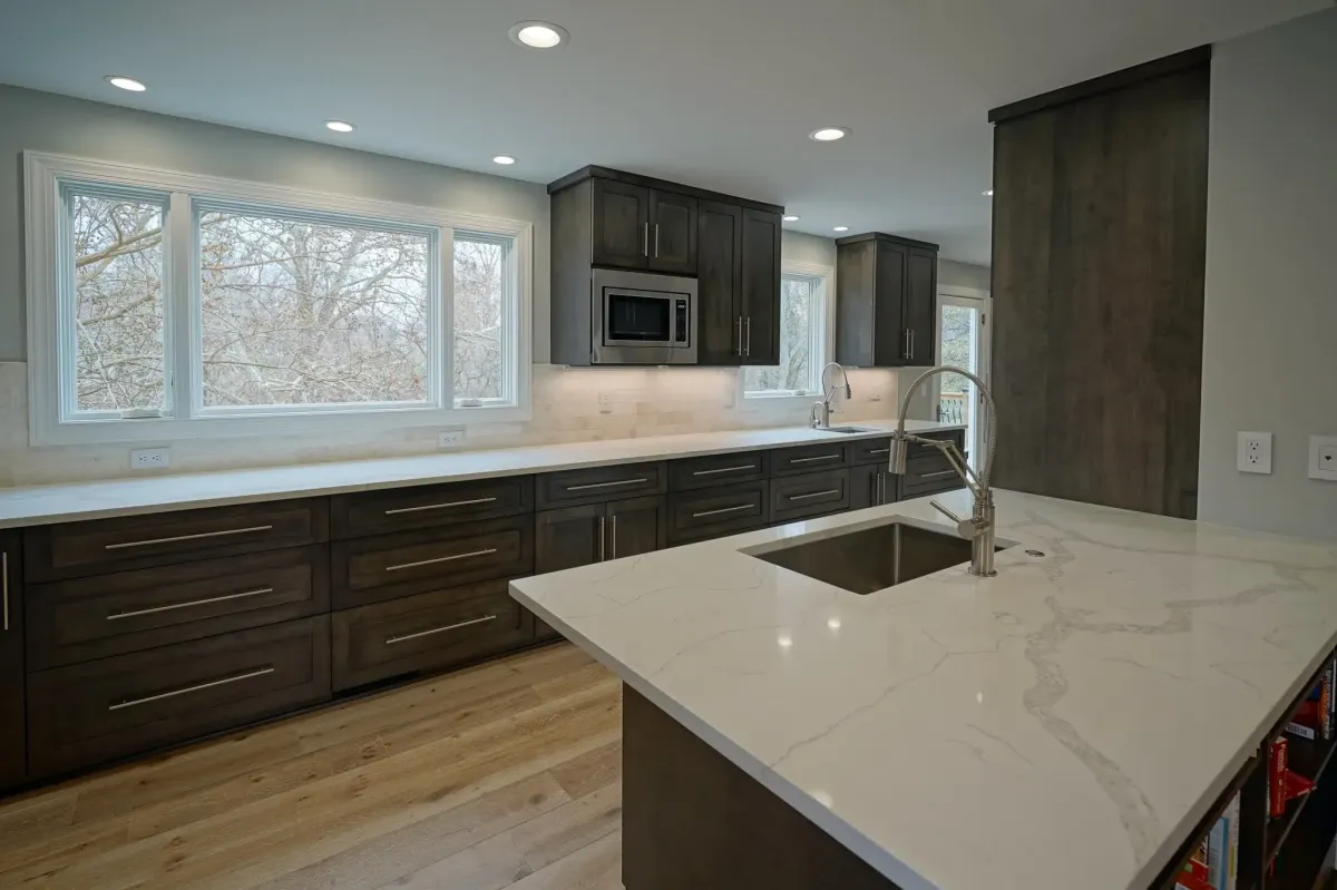 Oakton Virginia open concept kitchen and living room taking shape after load bearing wall removal and main level renovation