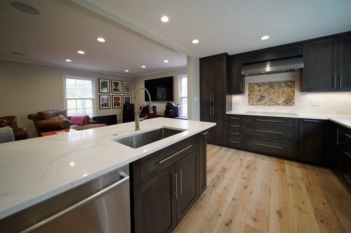 Oakton Virginia new kitchen cabinets countertops and appliances installed after load bearing wall removal