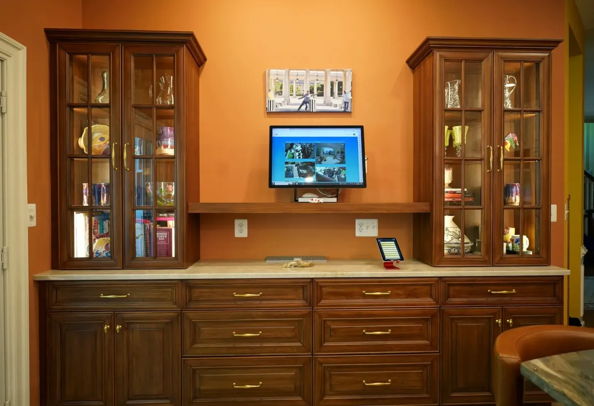 Falls Church Virginia iPad controlled color changing lighting system and Subzero refrigerator freezer with custom cabinetry storage