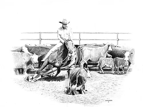 Print of Cutting Horse Pencil Drawing - by Clare Hobson