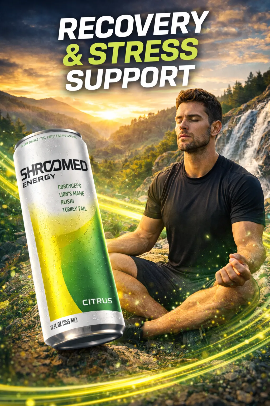 Wind turbines in a green field at sunrise