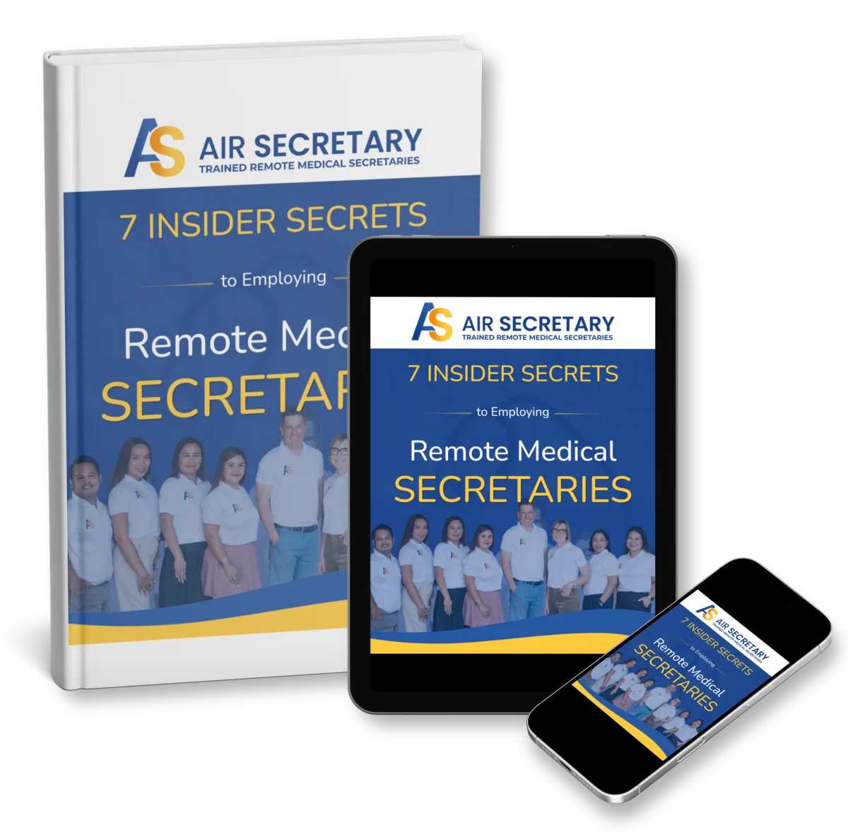 3D rendered hardcover book mockup of The Air Secretary Guide for Australian Medical Specialists