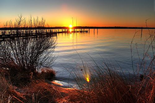 Waterfront sunset in Charles County Maryland near Potomac River homes