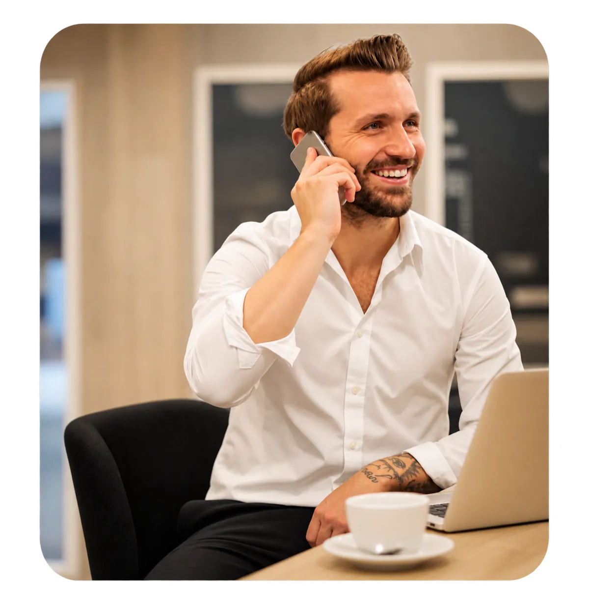 Business owner on the phone with a client while away from the office