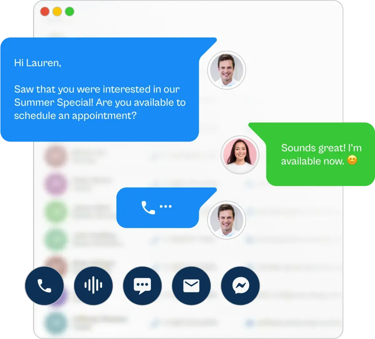 CRM automation example showing appointment scheduling via SMS and email integrations