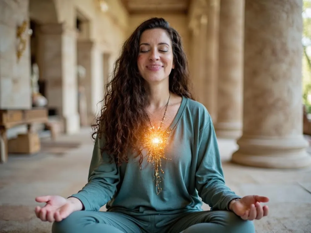 Spiritual woman embracing self-growth and holistic healing journey.