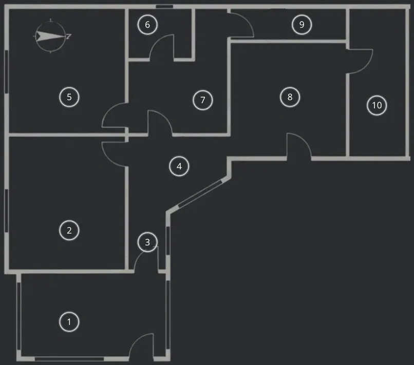 Apartman alaprajz, amely bemutatja a vendégház elrendezését és helyiségeit.