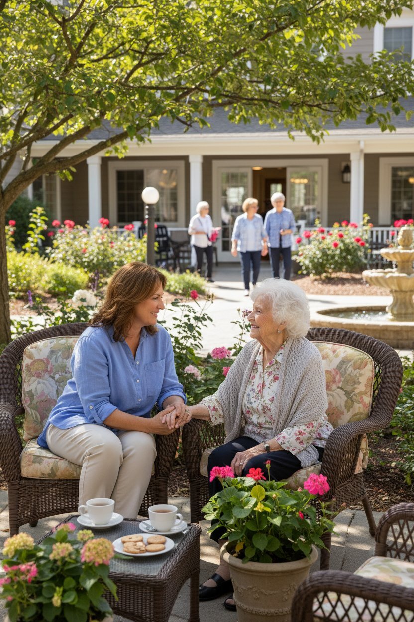 adult daughter and elderly mom