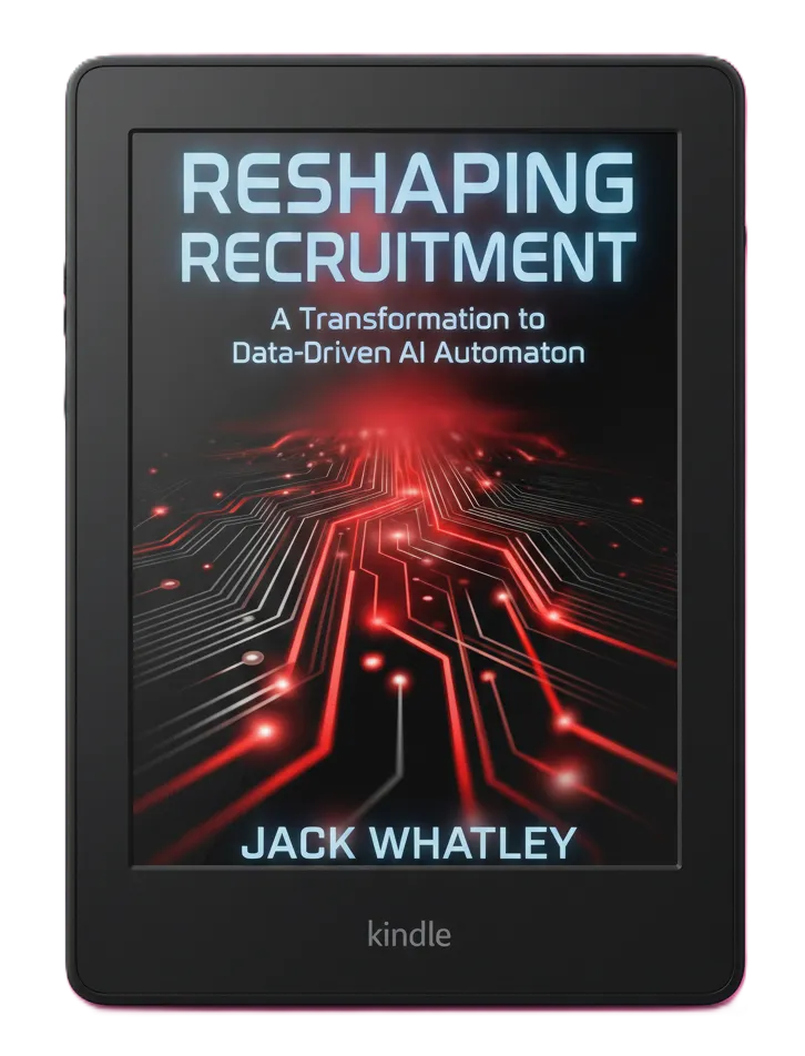 Reshaping Recruitment ebook cover by Jack Whatley - AI-powered recruitment automation  guide with red circuit board design