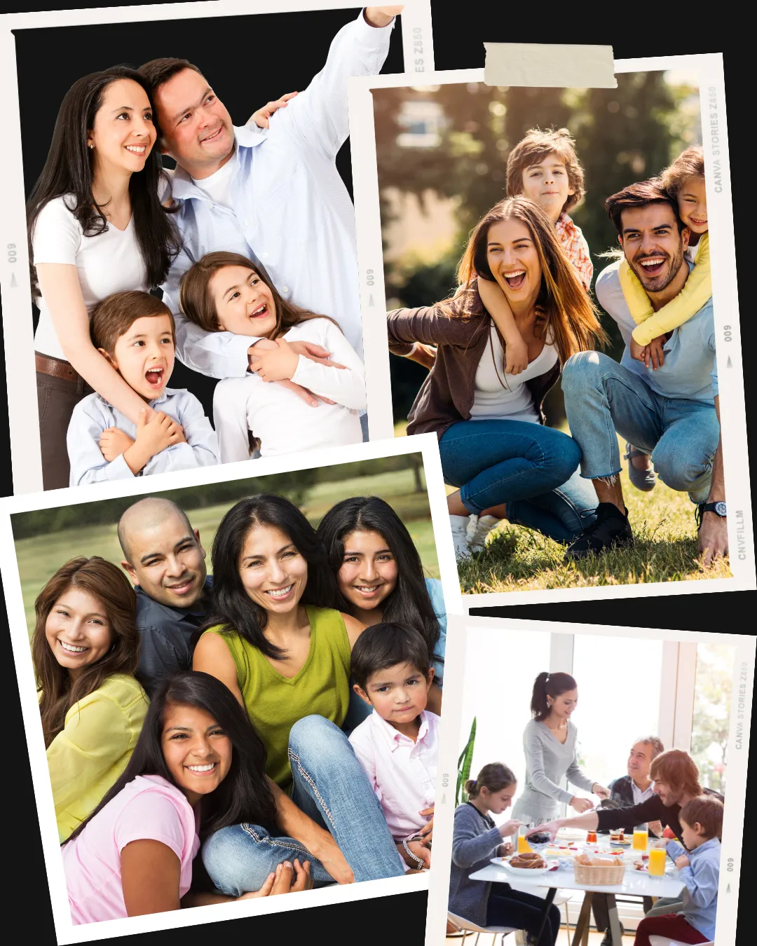 Collage of families in a scrapbook page