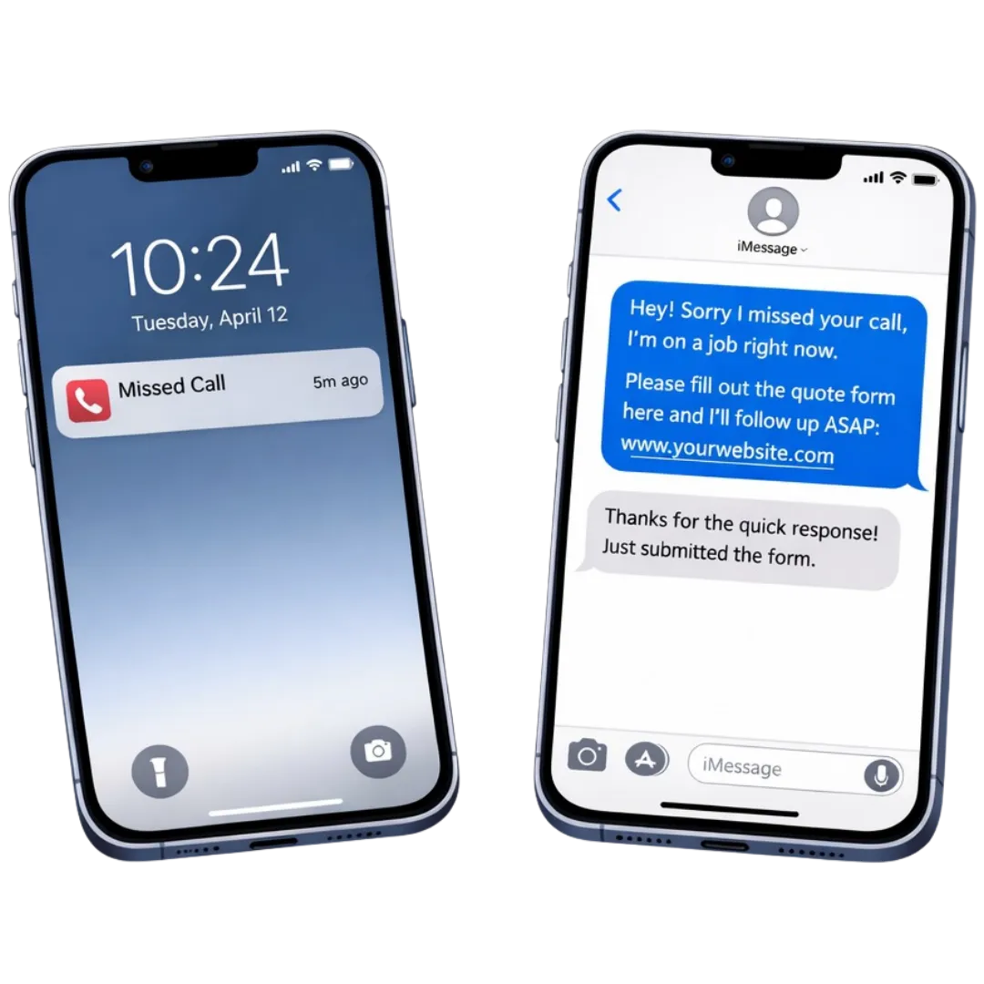 Missed call text back automation showing instant SMS responses sent to customers after unanswered calls