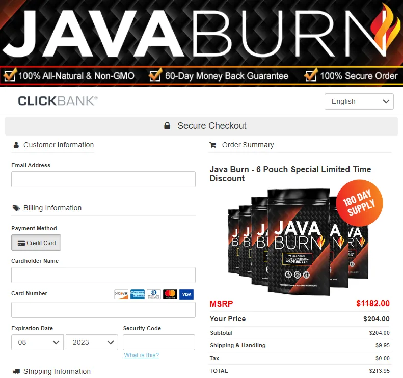 java burn coffee order page
