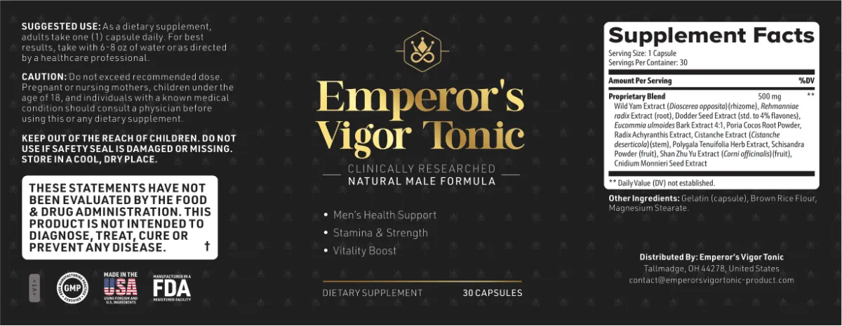 emperors vigor tonic ingredients label
