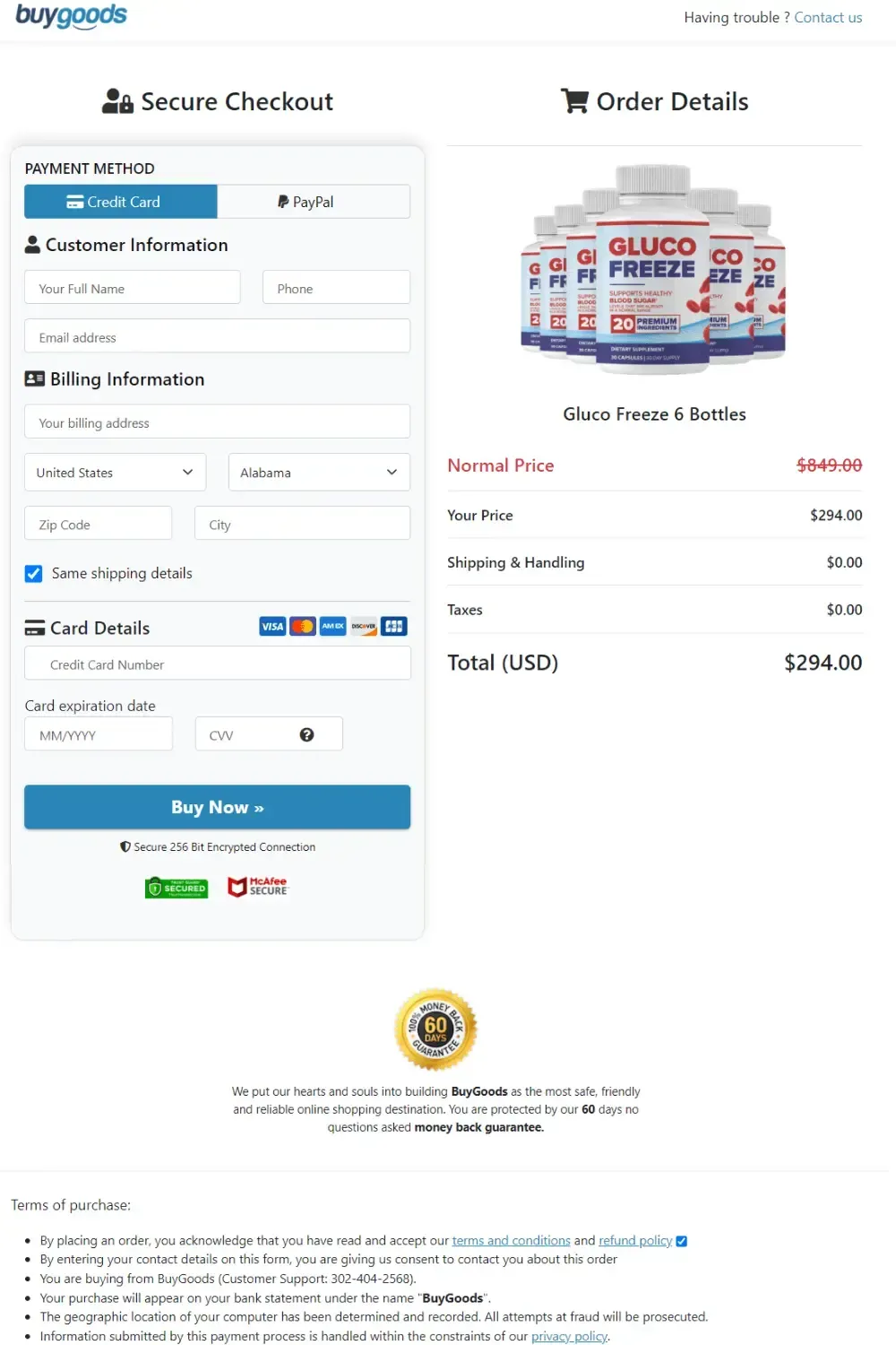 glucofreeze order form