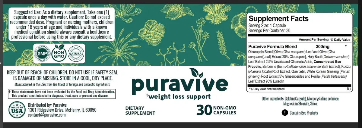 puravive supplement ingredients label