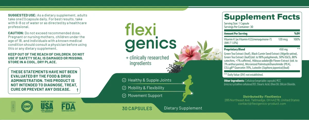 Flexigenics ingredients label