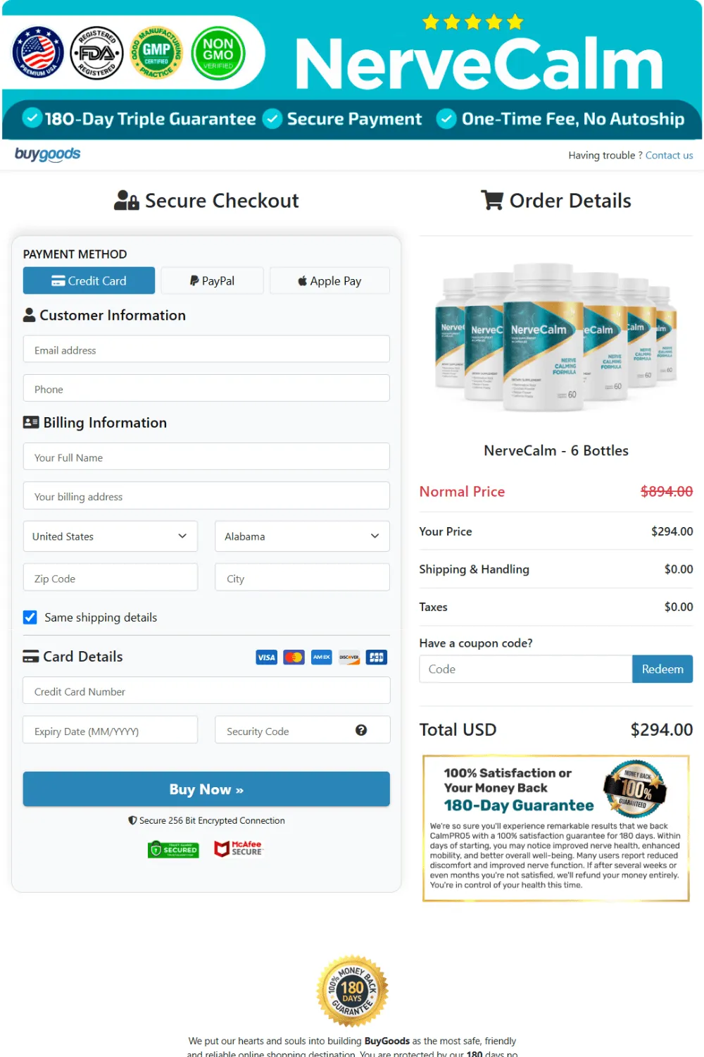 nervecalm order form page
