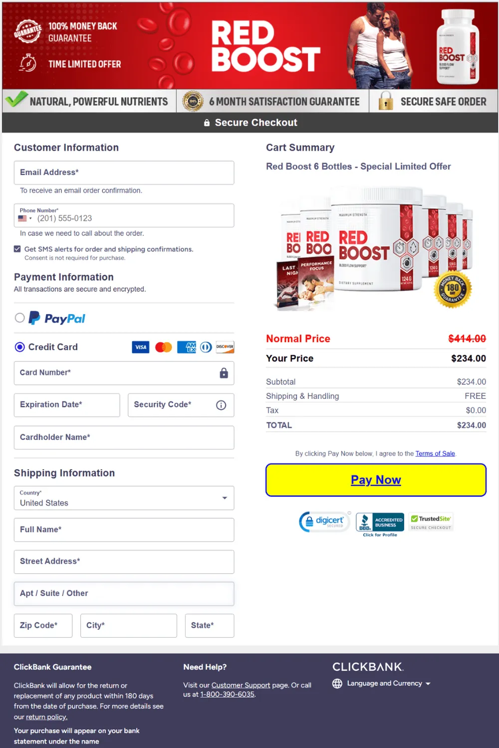 Red Boost order form