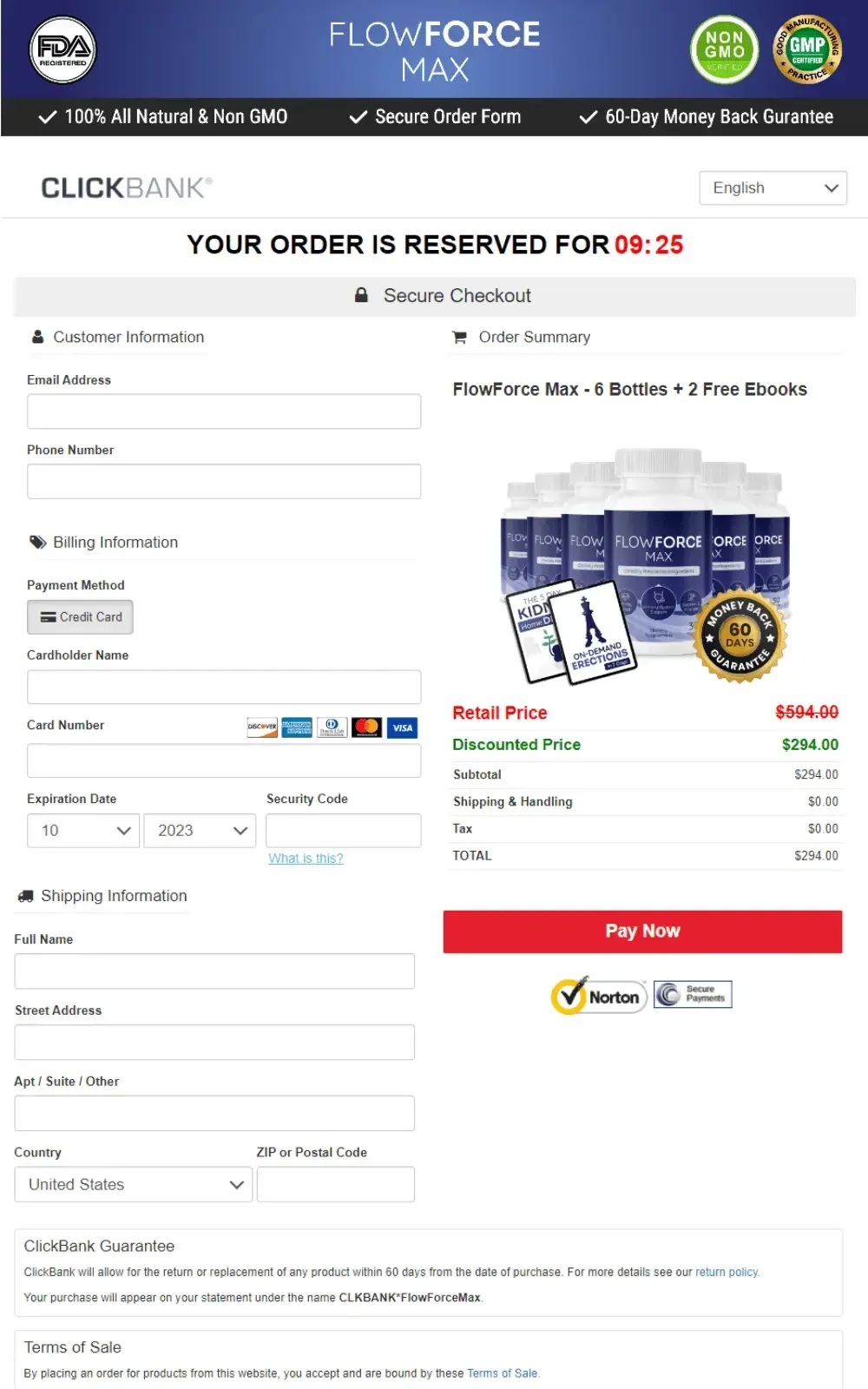 Flowforce Max order form page