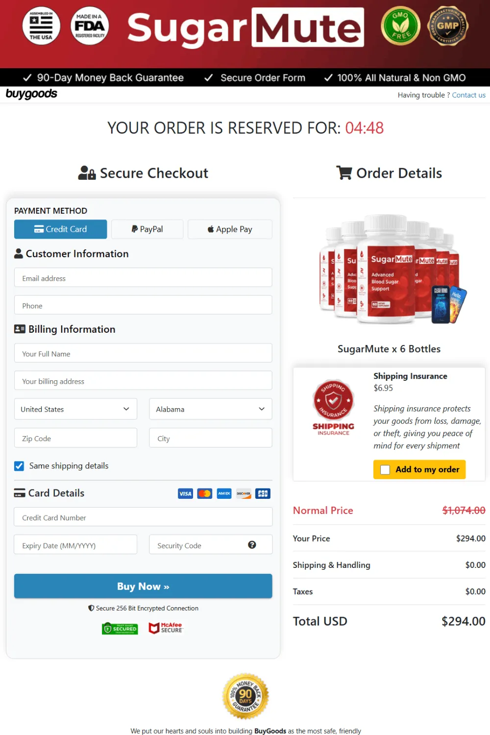 Sugarmute order form page