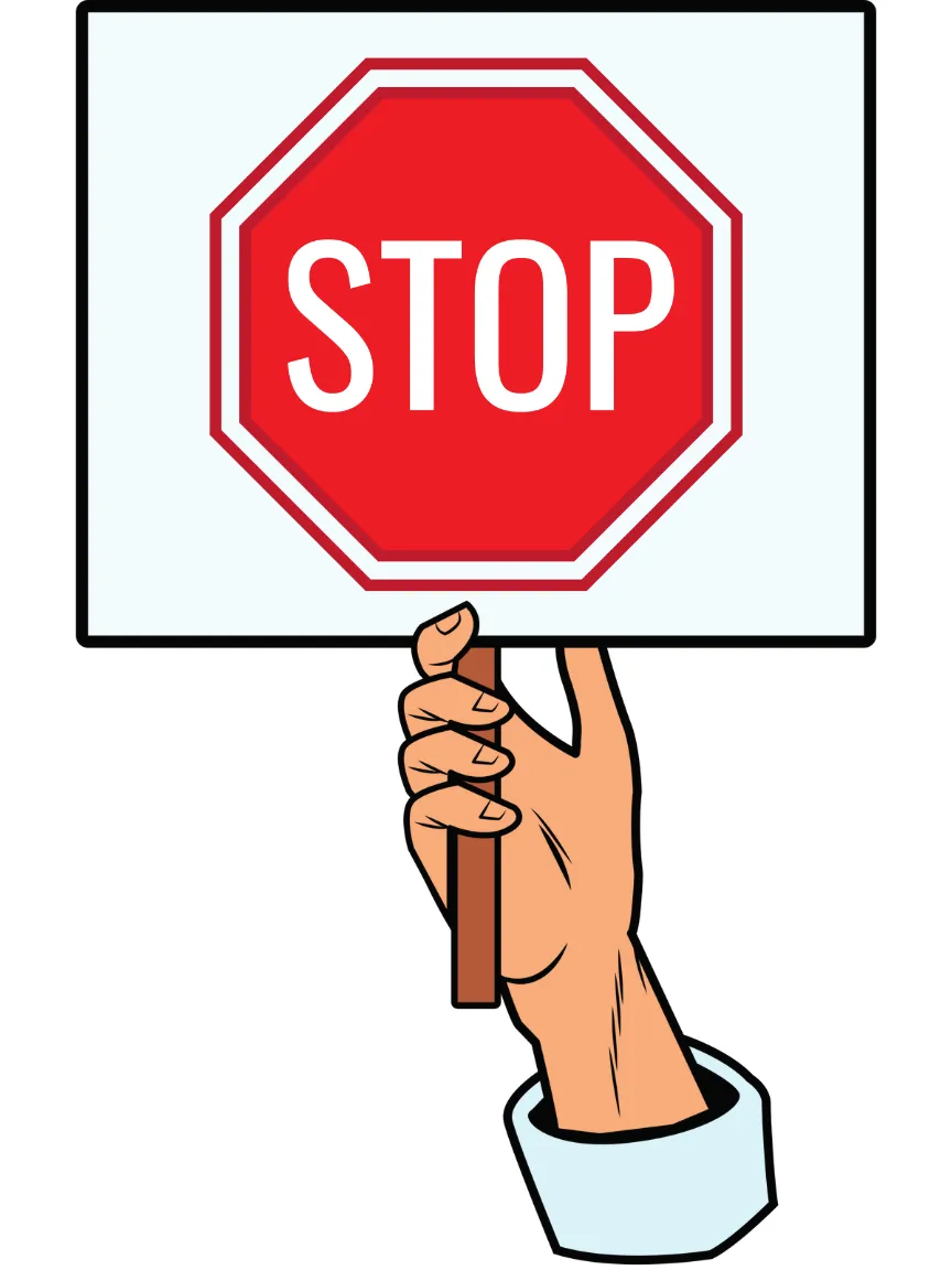 Hand holding up a stop sign