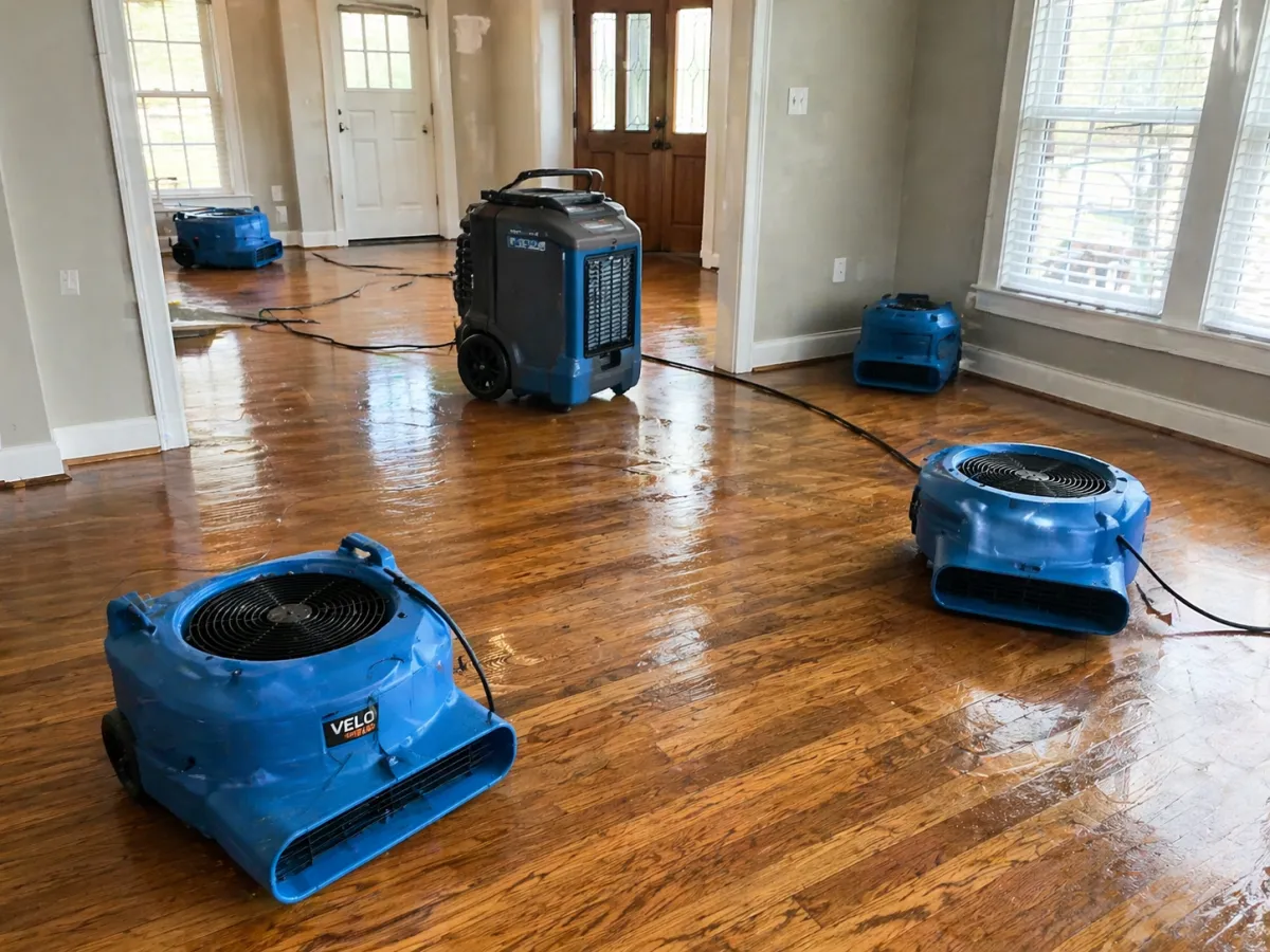 water damage restoration equipment in a knoxville living room