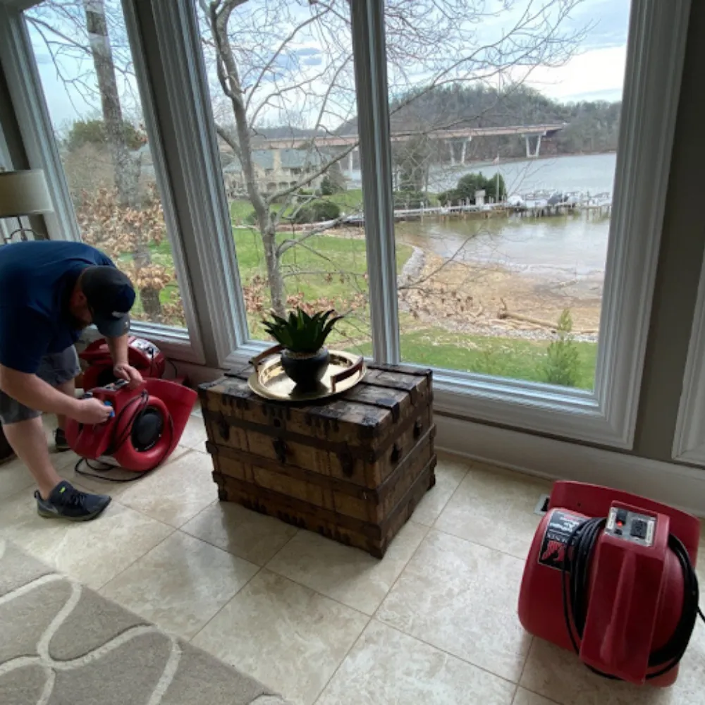 technician extracting water from carpet in a knoxville home