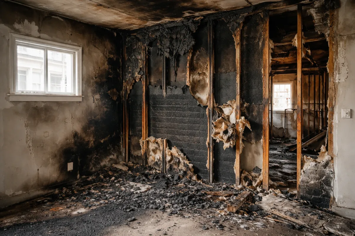 fire damage restoration crew cleaning a knoxville home after a kitchen fire