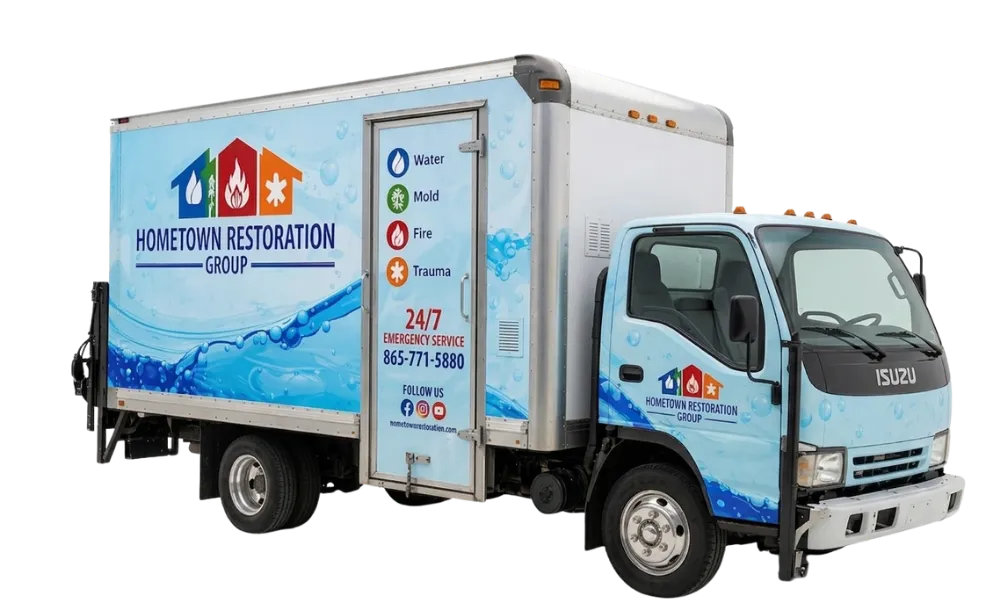 hometown restoration group water damage technician on a knoxville job