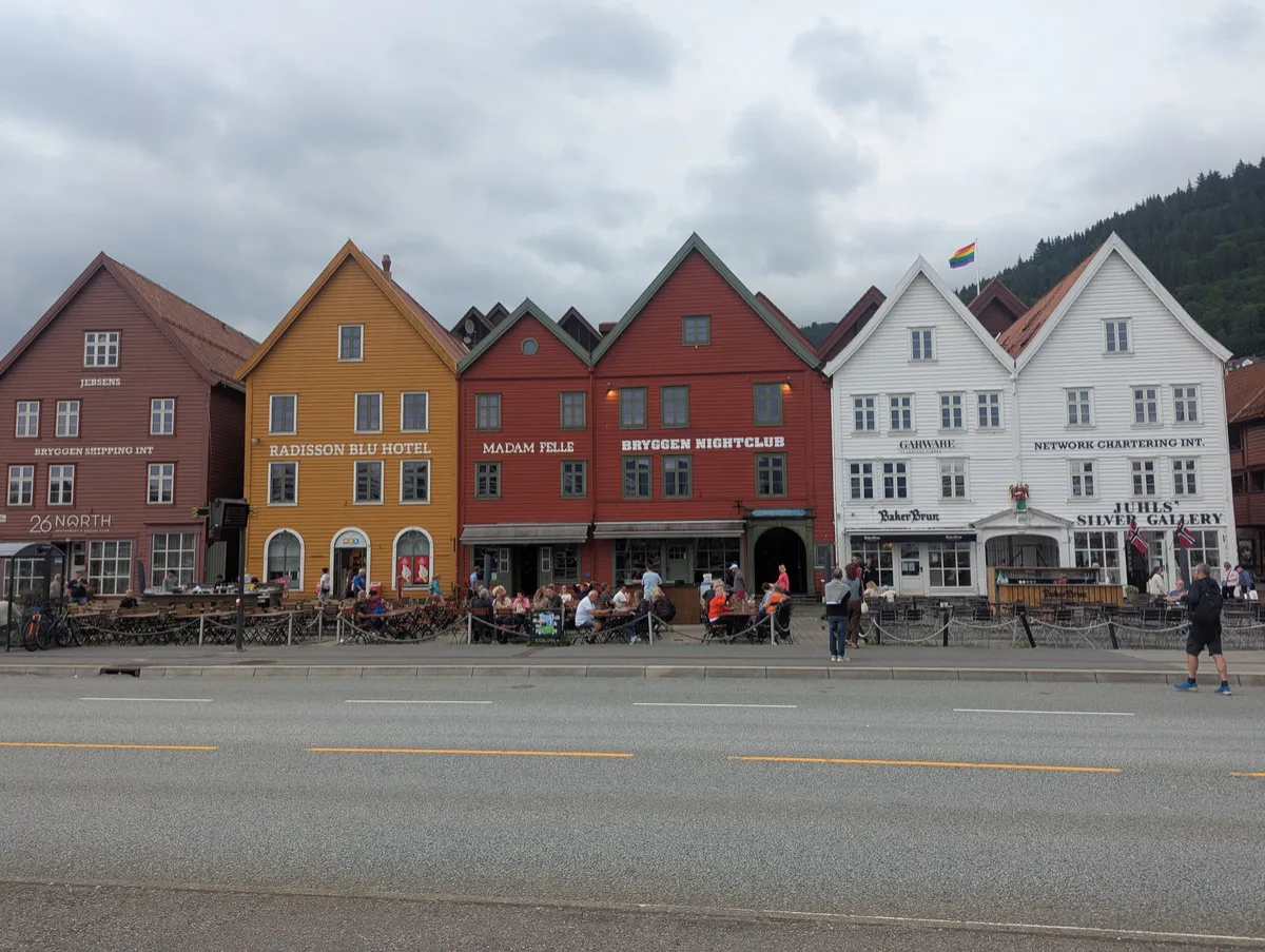 Beautiful colourful restaurants and bakeries in Bryggen