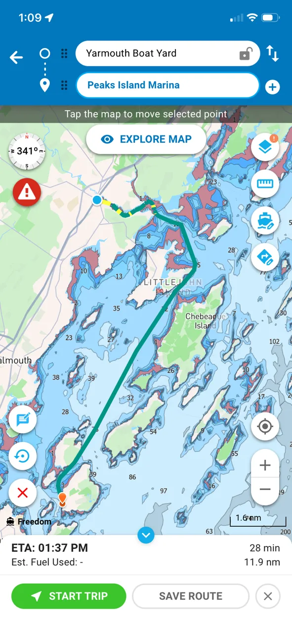 GPS Tracking - Yarmouth Boat Yard to The Dolphin Marina & Restarant
