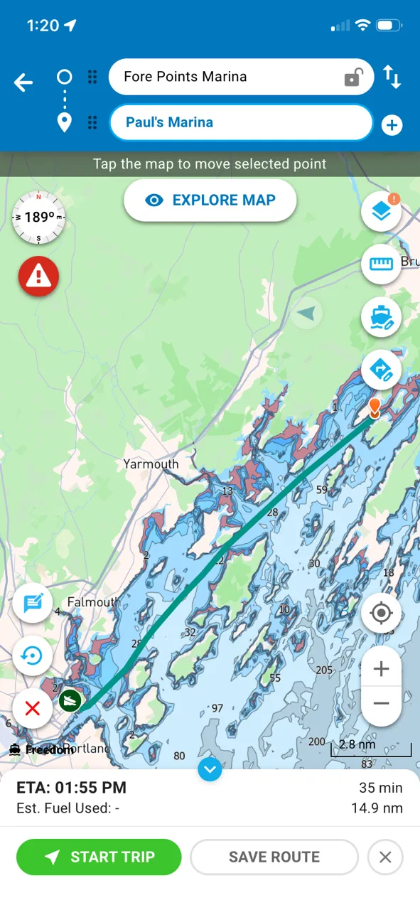 GPS Tracking - Yarmouth Boat Yard to The Dolphin Marina & Restarant