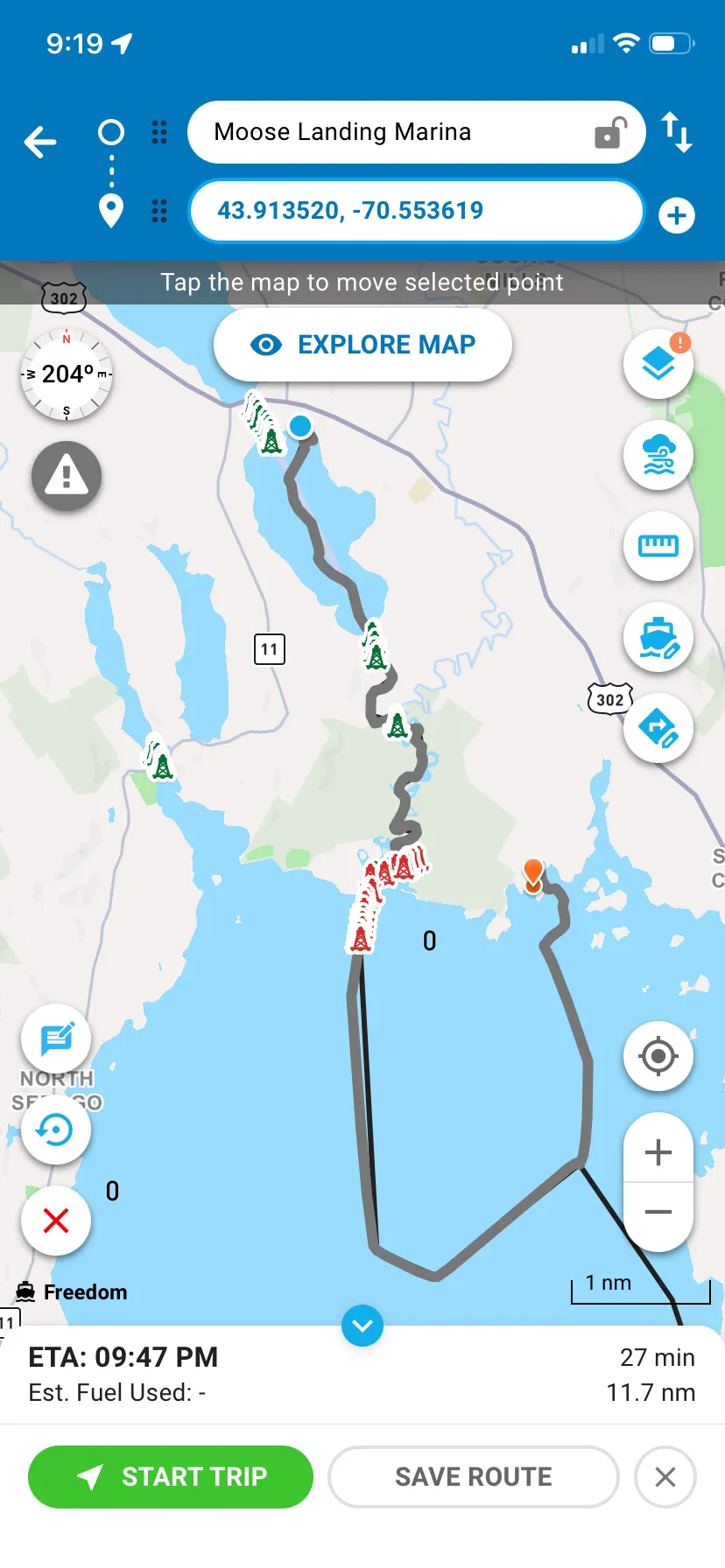 GPS Tracking - Moose Landing Marina to Point Sebago Resort