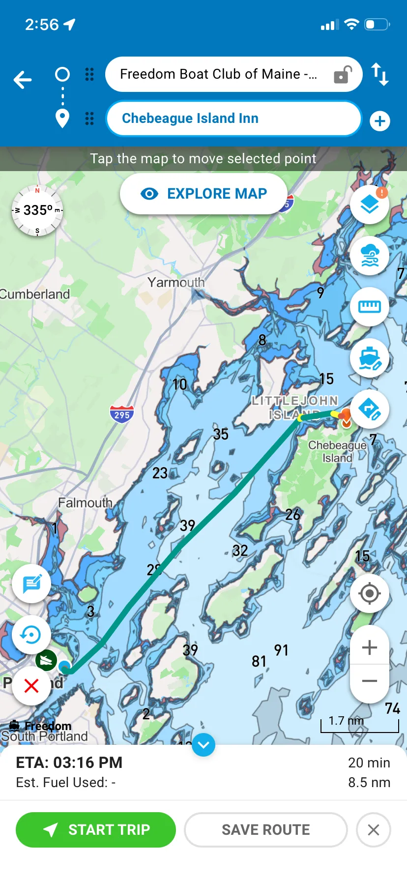 GPS Tracking - FBC Portland to Chebeague